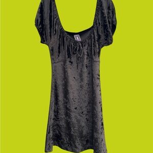 Vintage 1990s Y2K Morbid Threads Black Velvet Mini Dress Size S to M